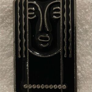 Ritz Vintage Black Enamel and Pewter Art Deco Brooch